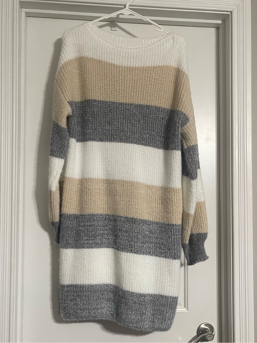 Brand New Cozy Striped Knit Sweater Dress in Cream, Tan & Gray 😍🍁